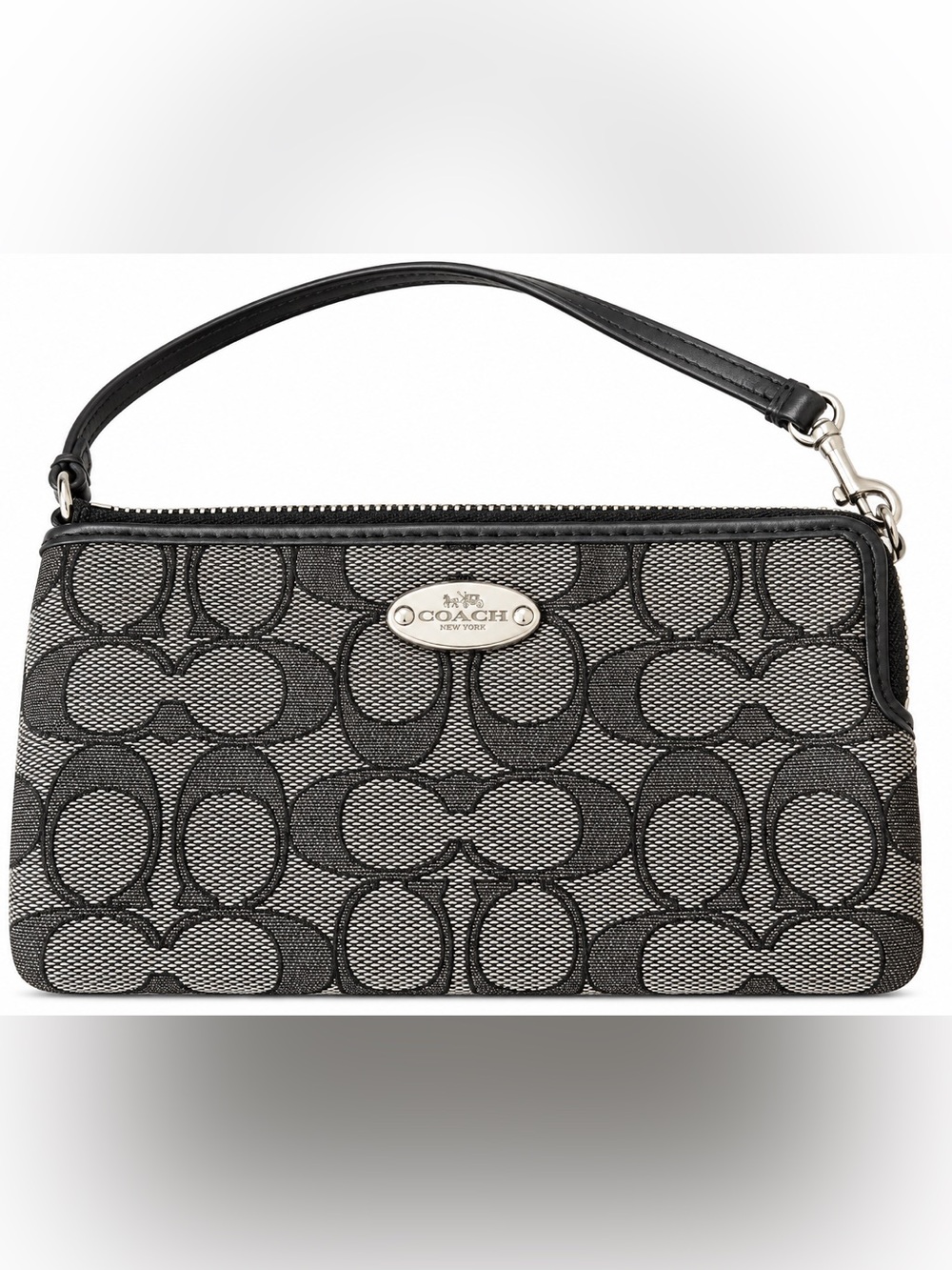 Coach Black & Gray Signature Jacquard Wristlet